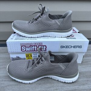 SKECHERS Women's Swift Fit Hands Free Sneaker Shoes - Taupe - Size 6